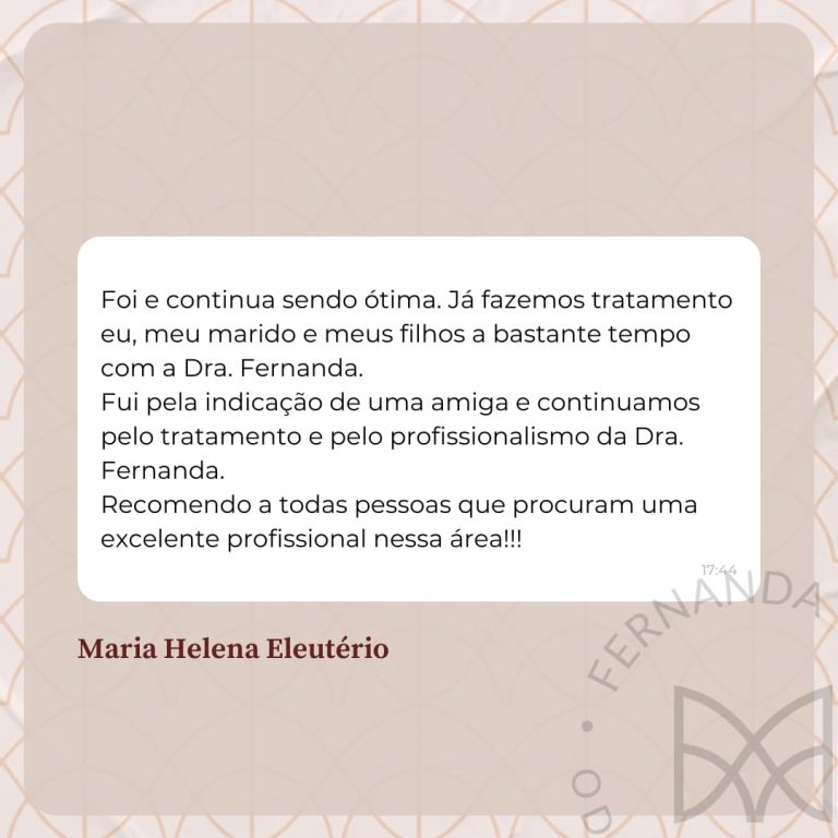 Depoimento -  site Dra Fernanda Mollica - Soluções Odontológicas em São José dos Campos e Vale do Paraíba